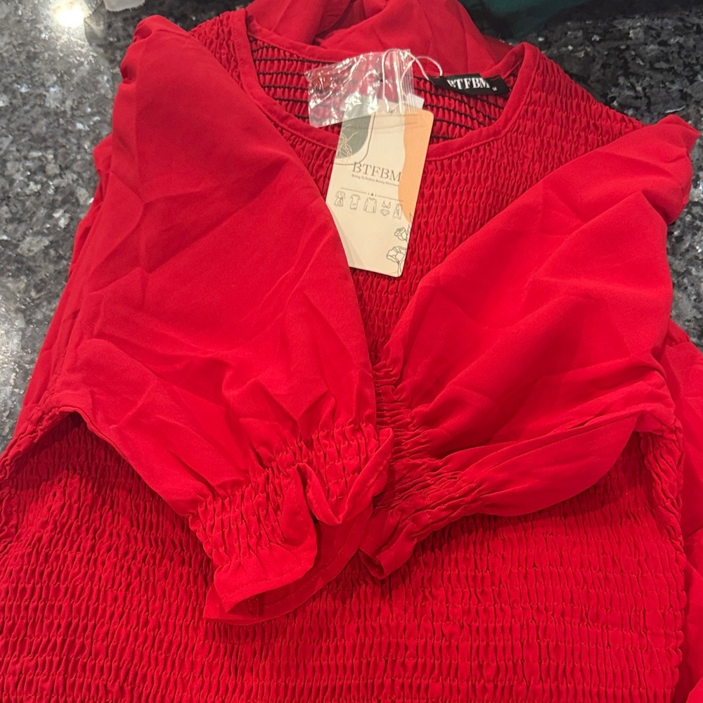 Women's Red Smocked Maxi Dress